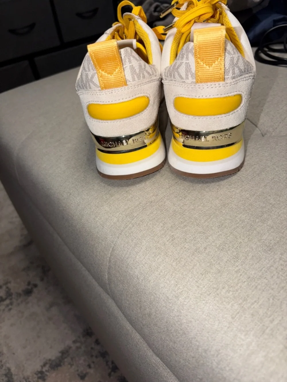 Michael Kors White and Yellow Knit Lace-Up Sneakers - Picture 4 of 4